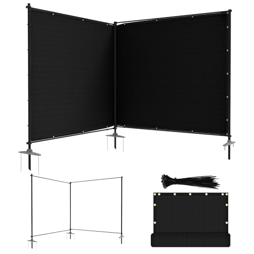 ECOOPTS 6'Hx12'L Privacy Fence Set with Poles and Rails Ground Spikes Fence Kit for Patio Garden Pool Yard (Black) - color: Black, size: 0 6'Hx12'L