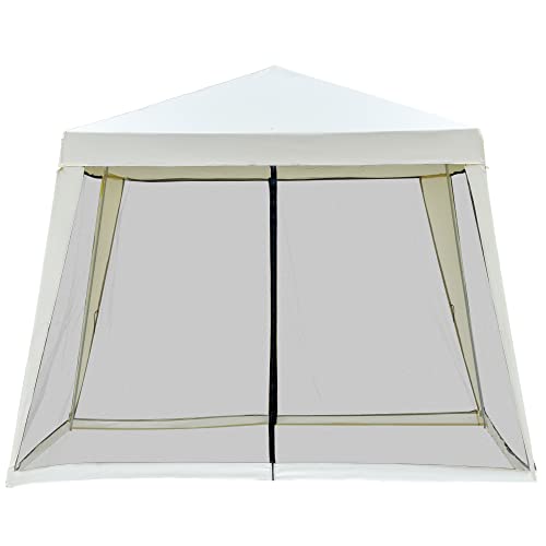 Outsunny 10'x10' Outdoor Canopy Tent, Slant Leg Sun Shelter with Mesh Sidewalls, Patio Tents for Parties, Cream White - color: Cream White