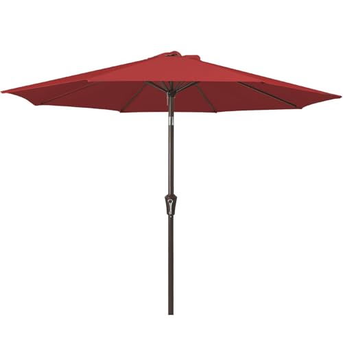 JEAREY Outdoor Patio Umbrella 9FT Outdoor Table Umbrella with Push Button Tilt and Crank, Market Umbrellas 8 Sturdy Ribs UV Protection Waterproof for Garden, Deck, Pool (Cherry Red) - color: Cherry Red