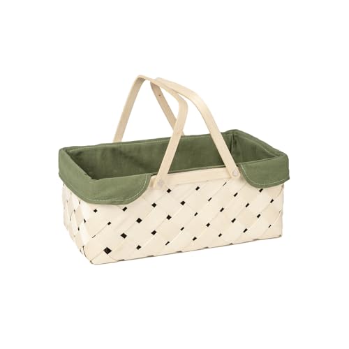 Picnic Basket with Handle，Natural Woodchip Basket with Washable Lining for Camping（14X7.5X5.5inches） (Green) - color: Green