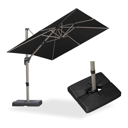 PURPLE LEAF Patio Umbrella with Base Included, 8ft Outdoor Aluminum Cantilever Umbrella with 360° Rotation, Champagne Offset Umbrella for Outdoor Garden Pool, Black - color: Black, size: 8' x 8'