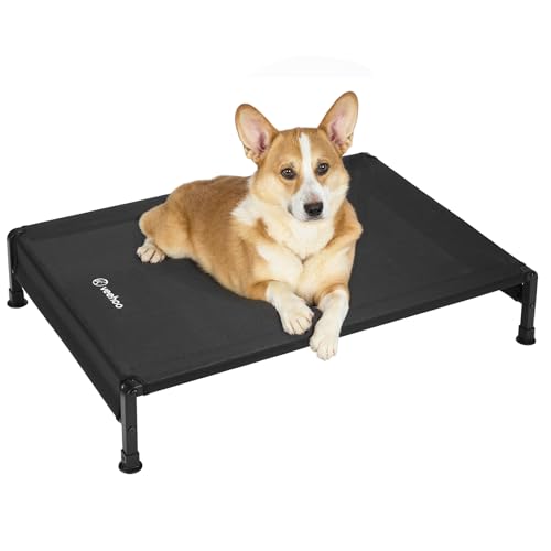 Veehoo Cooling Outdoor Dog Bed, Heavy Duty Elevated Pet Bed with Washable & Breathable Teslin Mesh, Non-Slip Silicon Feet, Dog Cot Bed with Support Hem, 35" x 22", Black, CWC2433 - color: Black - Hem, size: 35.0"L x 22.0"W x 7.0"Th