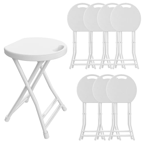 Folding Stool, 18 Inch Foldable Stool with Handle & Steel Frame, Pack of 8 Folding Bar Stools, 440lbs Sturdy Foldable Lightweight Metal Chair for Camping, Indoor and Outdoor, White - color: White, size: Pack of 8