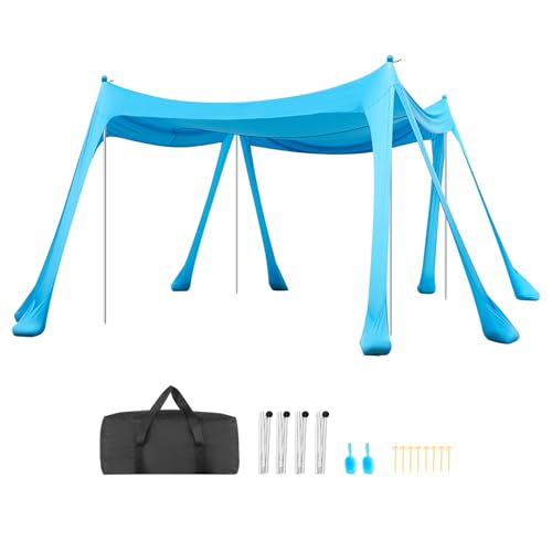 VEVOR Beach Tent Sun Shelter, UPF50+ Sun Protection, 6.6 ft Tall, 10 x 10 ft, Easy Pop Up Beach Canopy with Sandbags, Stability Poles, Sand Shovels, Portable Shade for Family, Camping, Fishing, Blue