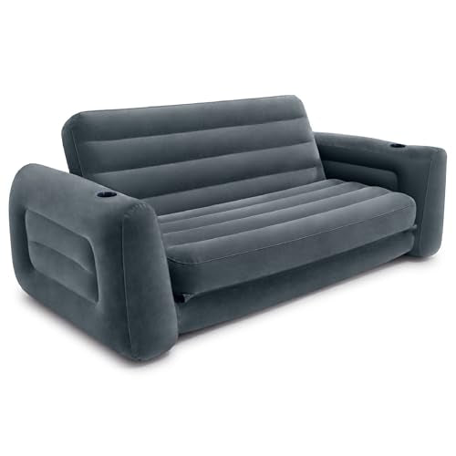 Intex Inflatable Pull-Out Sofa: Velvety Surface, 2-in-1 Valve, Cupholder, 46" x 88" x 26" - Blow-Up Couch and Folding Queen Size Air Mattress Bed - style: Queen
