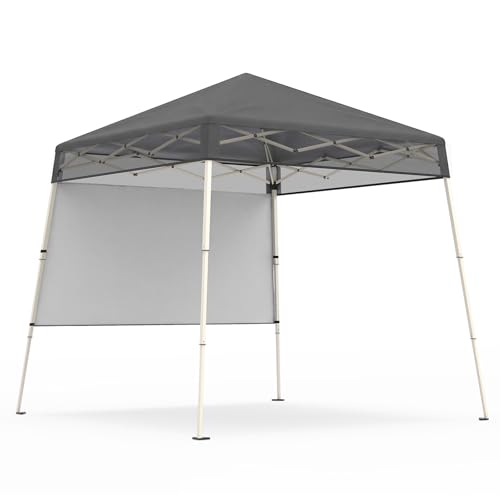 Tangkula 7x7 Ft Pop Up Canopy with Center Lock, UPF50+ Slant Leg Outdoor Tent with Sidewall, Carry Bag & 4 Stakes, Compact Portable Canopy Tent for Hiking Camping Fishing & Picnic (Gray) - color: Gray, size: 7x7 Ft