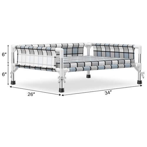 Elevated Raised Outdoor Dog Bed - Cooling Washable Dog Cot with Guardrail, Durable & Breathable Cotton Mesh Pet Hammock Beds with Stainless Steel Pipe Frame for Small Pets (Cushion-M) - size: Cushion-M