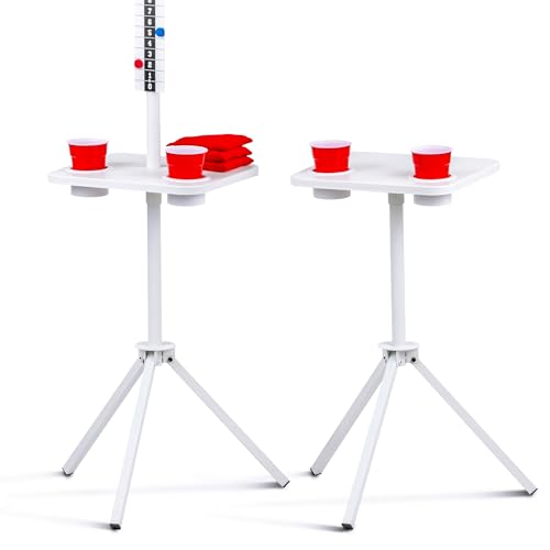 GoSports All Weather Metal Cornhole Scoreboard with Drink Holders - Black or White - Magnetic Outdoor Score Keeper for Yard Games - Set of 2 ScoreCaddy Tables - color: White