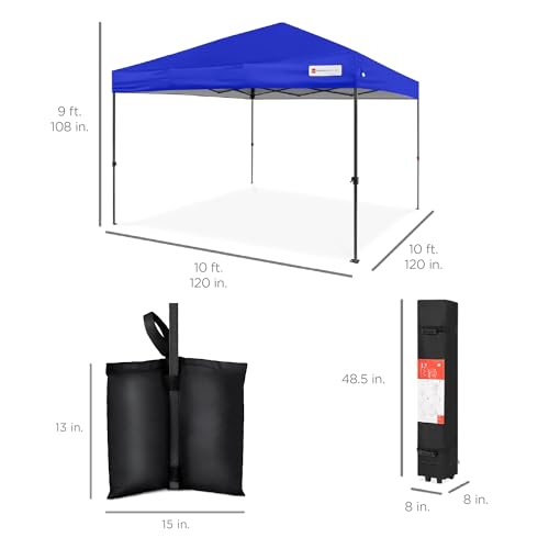 Best Choice Products 10x10ft Pop Up Canopy Tent, Outdoor Shade, 1 Person 1 Minute Set Up, Carry Case, 4 Weight Bags - Resort Blue - color: Resort Blue, size: 10x10ft