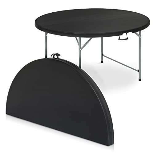 Magshion 48" Round Folding Table, 4 Feet Bi-Folding Plastic Commercial Dining Card Table w/Carrying Handle for Outdoor Wedding Party Event Picnic, Black - color: Black, size: 4Ft