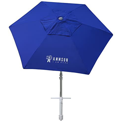 AMMSUN 8ft Large Beach Umbrellas for Sand Heavy Huty Wind Portable Commercial Grade Patio Beach Umbrella with Sand Anchor Adjustable Height Air Vent UPF 50+ Telescoping Pole without tilt Dark Blue - color: Dark Blue