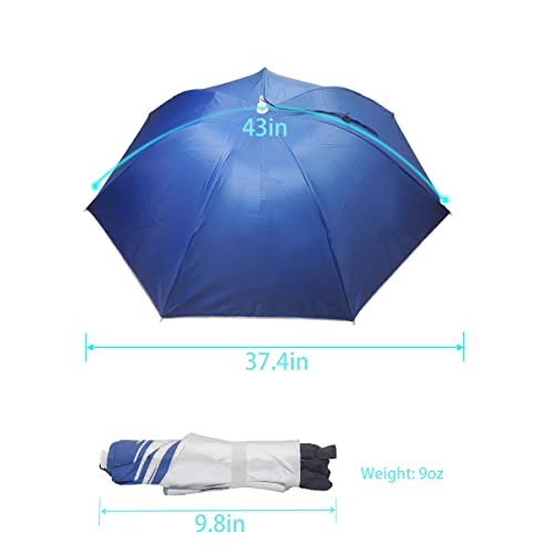 Umbrella Hat, 37 inch Fishing Umbrella Hat Hands Free Foldable UV Protection Umbrella Cap Adjustable Headwear for Fishing Golf Camping Beach Gardening Sunshade Outdoor - color: Blue