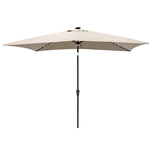 C-Hopetree Rectangular Outdoor Patio Market Umbrella with Solar LED Lights 6.5 x 10 ft - color: Taupe