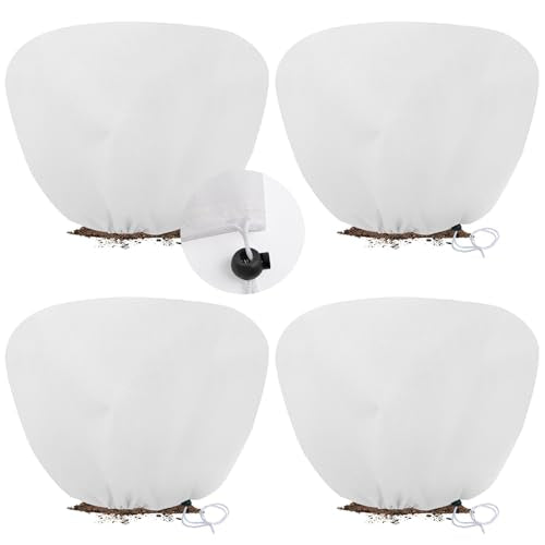 ANGAR 4 Pack Plant Covers Freeze Protection for Winter, 2.2oz/yd² (39.4" X 39.4") Shrub Plant Protection Bags with Drawstring, Plant Frost Protection Covers for Outdoor Garden Rose Bush Plants, White