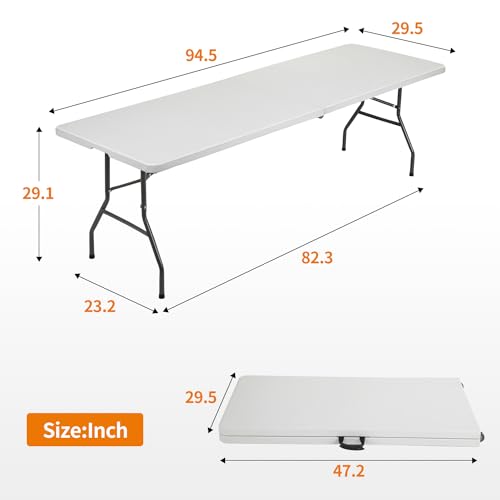 BestOffice 8 FT Picnic Table Plastic Camping Table Portable Square Height Folding Table Perfect for Picnics, Parties, Party and Camping, White - color: White, size: 8 FT