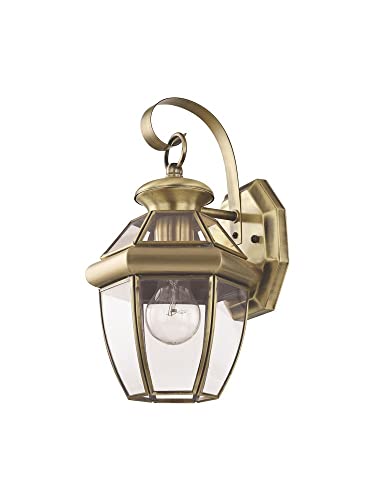 Livex Lighting 2051-01 Monterey 1 Light Outdoor Antique Brass Finish Solid Brass Wall Lantern with Clear Beveled Glass - color: Antique Brass