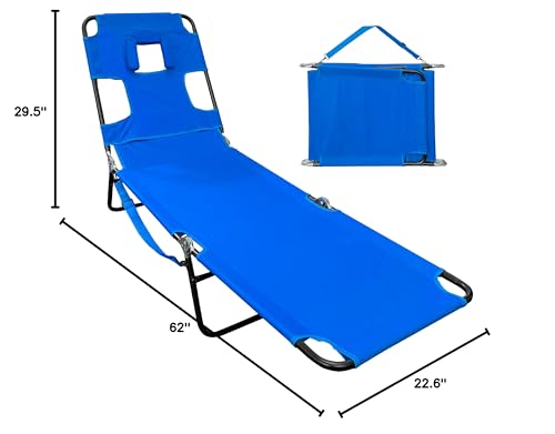 EASYGO Products Pool Chair Chaise Lounge 2 Legs Support Polyester Material Reclining Backrest Head Rest Pillow Great for Beach, Home, Backyard, Outdoor, Patio, Pool, Camping, Lawn or Deck Color TAN - color: Ecochair-blue