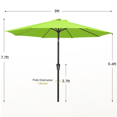 MEWAY 9ft Patio Umbrella Outdoor Table Umbrellas with Push Button Tilt and Crank, Market Umbrella 8 Sturdy Ribs for Deck, Garden, Pool and Backyard, Apple Green - color: Apple Green, size: 9ft