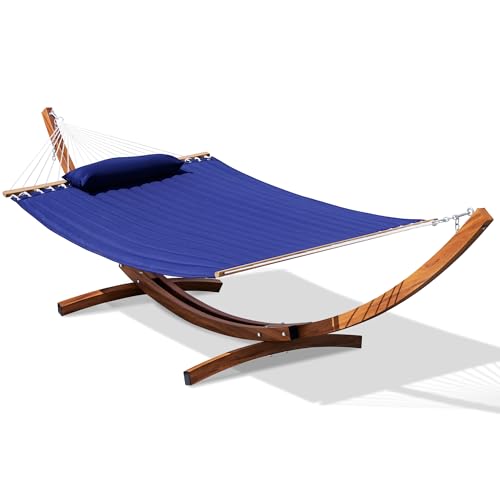 Lazy Daze Hammocks 12 FT 2 Person Double Quilted Hammock with Curved Steel Heavy Duty Stand and Pillow for Outside, Backyard, Patio, 450 Lbs Capacity, Blue - color: Blue