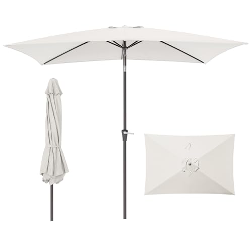 HASLE OUTFITTERS Rectangular Patio Umbrella, 6.5 x 10 ft Rectangle Table Umbrellas w/Heavy Duty Ribs, Effortless Crank and Push Button Tilt, Wind Resistant Sun Umbrella for Outdoor Patio, White - color: White