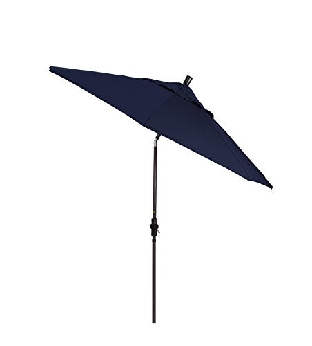California Umbrella 9' Round Aluminum Market Umbrella, Crank Lift, Collar Tilt, Bronze Pole, Navy Blue Olefin - color: Navy Blue