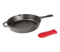 Lodge Cast Iron Skillet with Red Silicone Hot Handle Holder, 10.25-inch - size: 10.25 inch + Hot Handle Holder