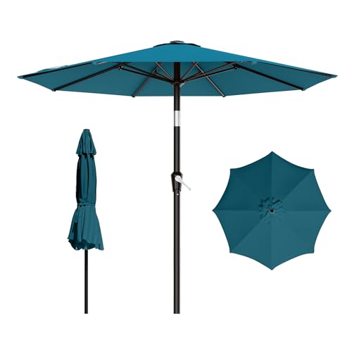 AreShark 9 FT Patio Umbrella for Outdoor, Outdoor Table Umbrella with Push Button Tilt and Crank, Outdoor Patio Umbrellas with 8 Sturdy Ribs for Market, Garden, Pool (Lake Blue) - color: Lake Blue, size: 9ft