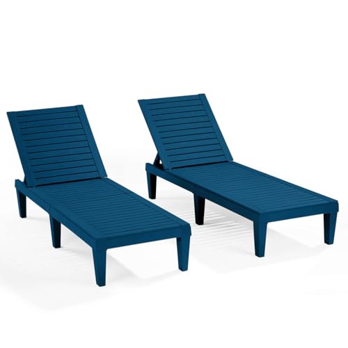 Nestl Sun Tanning Chair - Blue Chaise Lounge Chair Outdoor, Lightweight Pool Lounge Chairs Set of 2, Adjustable 5-Position Reclining Lawn Chair, Waterproof Beach Outdoor Lounge Chairs - color: 2 - Blue, size: Set of 2