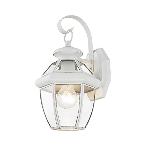 Livex Lighting 2051-03 Monterey 1 Light Outdoor White Finish Solid Brass Wall Lantern with Clear Beveled Glass - color: White