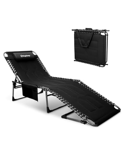 KingCamp Oversized Tanning Chair, Extra-Wide Padded Folding Chase Lounge Chairs Portable Adjustable 5-Position 440lbs Heavy Duty Lounger with Double-Layer Oxford for Outdoor Beach Patio Sun Pool Black - color: Pro-black-1 Pack