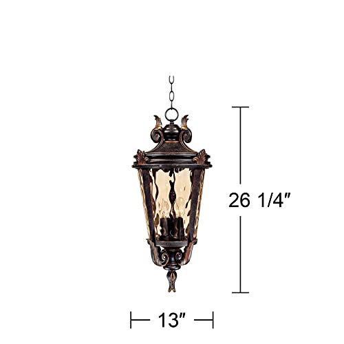 John Timberland Marseille Rustic Vintage Outdoor Hanging Ceiling Light Fixture Veranda Bronze 26 1/4" Champagne Water Glass Damp Rated for Exterior House Porch Patio Outside Deck Garage Front Door - color: Bronze, size: 26.25" High