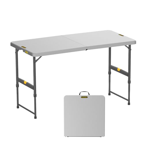 FanttikOutdoor Folding Table 4 Foot, Effortless Quick Adjustable Height Foldable Small Card Table, Fixing Lock, Stable for Party Dining Events Picnic Indoor Outdoor Camping, 1 Pack, Zeta X4 Pro Grey - color: Grey