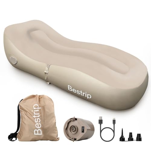Bestrip Auto Inflatable Couch Lounger, Air Mattress Sofa Bed with Rechargeable Air Pump - color: Khaki, size: Single