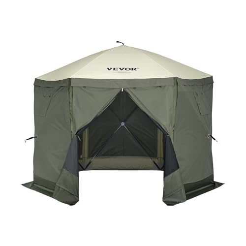 VEVOR Pop Up Gazebo Screen Tent 6 Sided Canopy Sun Shelter with 6 Removable Privacy Wind Cloths & Mesh Windows, 10x10FT Quick Set Screen Tent with Mosquito Netting, Army Green - color: Army Green, size: 10x10ft