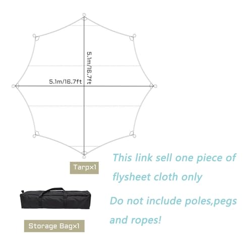 5.1x5.1m Large Tarp Waterproof Shade Sail Sun Shelter Camping Awning Tent Sunshade Outdoor Garden Canopy(Khaki)