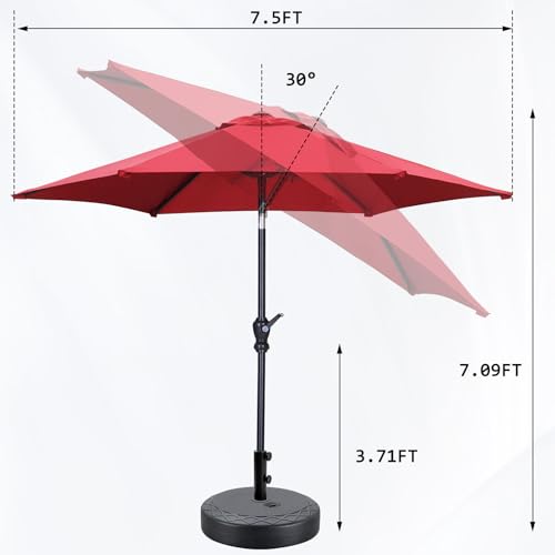 GDY 7.5ft Patio Umbrella Outdoor Umbrella with Tilt, Crank and Umbrella Weighted Base, for Yard/Outdoor/Wedding Parties and Events (Red) - color: Red, size: Umbrella+Base