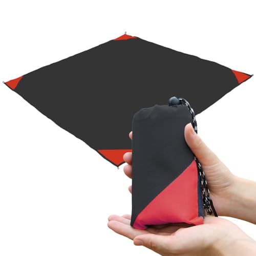 Orga'Neat Pocket Picnic Blanket, Beach Mat Waterproof Sandproof, Compact Lightweight Small Tarp for Camping, Hiking, Backpacking, Festival, Travel, Foldable in Bags (Black/Red, 55"x60") - color: Black/Red, size: 55"x60"