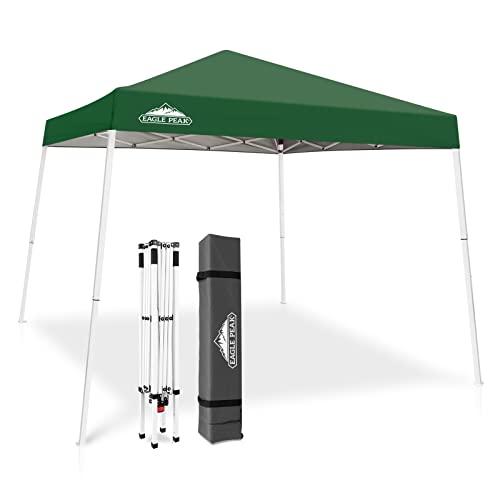 EAGLE PEAK 10x10 Slant Leg Pop-up Canopy Tent Easy One Person Setup Instant Outdoor Beach Canopy Folding Portable Sports Shelter 10x10 Base 8x8 Top (Green) - color: Green, size: 10x10