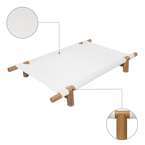 DBD5000A Chester 32" Modern Minimalist Wood Frame Elevated Outdoor Dog Bed, Snow/Light Teak - color: Snow/Light Teak
