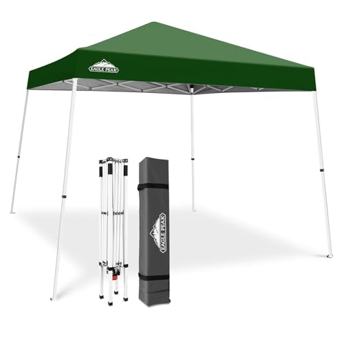 EAGLE PEAK 10x10 Slant Leg Pop-up Canopy Tent Easy One Person Setup Instant Outdoor Beach Canopy Folding Portable Sports Shelter 10x10 Base 8x8 Top (Green) - color: Green, size: 10x10