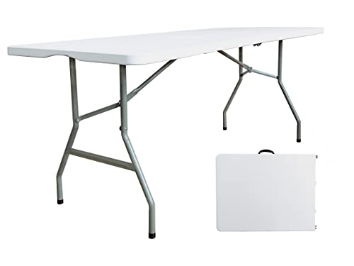 6ft Folding Table - Heavy Duty Plastic Portable Picnic Table with Handle, 330lb Capacity, Indoor Outdoor Utility Table for Parties, Camping, Dining - size: 6FT
