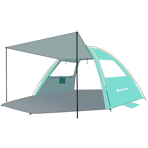 Gorich Beach Tent with Canopy - Easy Setup 3-4/5-6/7-8 Person Portable Sun Shelter, UPF 50+ UV Protection Sun Shade, Lightweight & Compact Beach Cabana for Family Travel - color: Turquoise, size: 6-8 Person