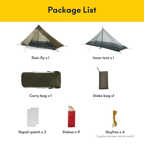 LANSHAN Ultralight Tent 3-Season Backpacking Tent for 1-Person or 2-Person Camping, Trekking, Kayaking, Climbing, Hiking - color: 1-person, khaki