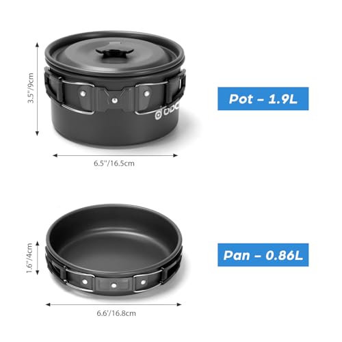 Odoland 15pcs Camping Cookware Mess Kit, Non-Stick Lightweight Pot Pan Kettle Set with Stainless Steel Cups Plates Forks Knives Spoons for Camping, Backpacking, Outdoor Cooking and Picnic - style: Black