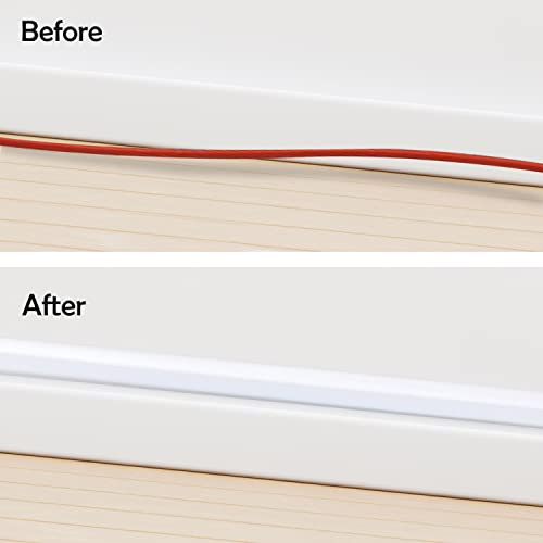 Rubber Bond TV Cord Hider Cable Protector - Strong Self Adhesive Wall Cord Cover Cable Hider - Low Profile Cable Management Wall Cord Concealer Cable Raceway - color: White - One Thick Cord, size: 8 Feet