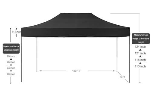 AMERICAN PHOENIX 10x15 Tent Pop Up Canopy Easy Portable Commercial Instant Canopies Outdoor Market Shelter (Black, 10'x15' (Black Frame)) - color: Black