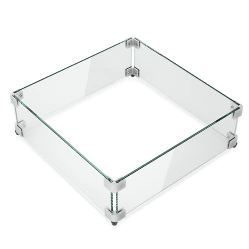 GASPRO 19.5 Inch Glass Wind Guard for Square Fire Pit Table, Thick and Sturdy Tempered Glass Panel with Hard Aluminum Corner Bracket & Rubber Feet, Easy to Assemble - size: 19" x 19" x 6"