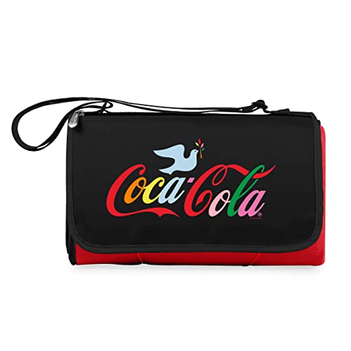 PICNIC TIME Coca-Cola Unity Dove Blanket Tote Picnic Blanket, Folding Outdoor Beach and Camping Blanket with Carry Tote and Zipper Pocket, Water Resistant Fleece, (Red with Black Flap) - color: Coca-cola Unity Dove - Red With Black Flap