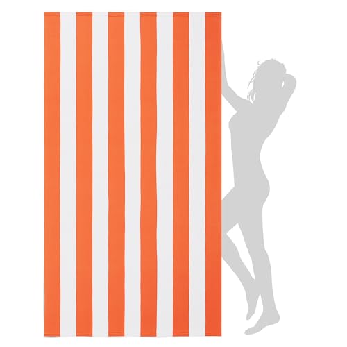 WILFA Extra Large Beach Towel - Oversized Mircofiber 40 x 70 inches, XL Striped Lightweight Pool Towel, Big Cabana Swim Travel Towel for Adults Mens Women,Coral - color: Coral
