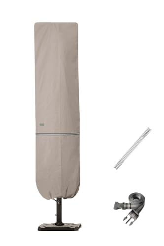 Patio Umbrella Cover with Rod for 7 to 11 Ft Umbrellas & 15 Ft Double-Sided Umbrellas, Protective Waterproof Cover with Zipper, Beige - color: Beige, size: Cantilever 7'-11' Or 15' Double Sided